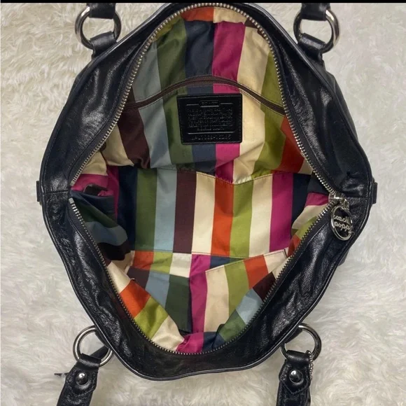 Coach Poppy Legacy Rocker Leather Satchel Stripe Satin Interior - Picture 3 of 11